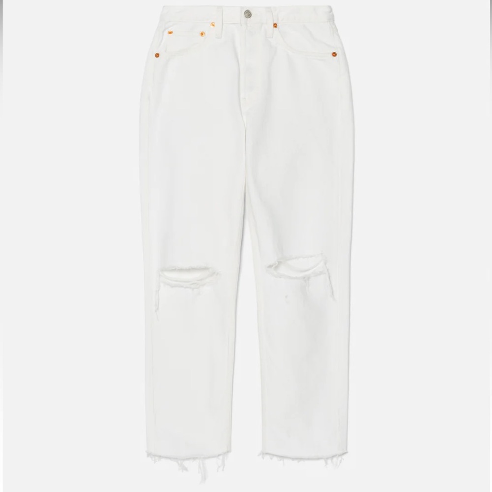 RE/DONE Redone 70S STOVE PIPE JEAN WHITE DESTROYED Size 26